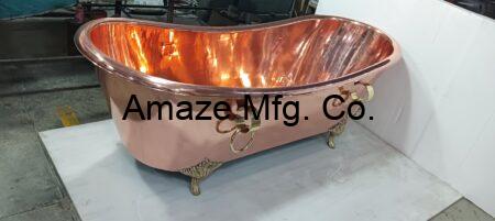 Copper Double Slipper Brass Claw Feet Bath With Décor Rings