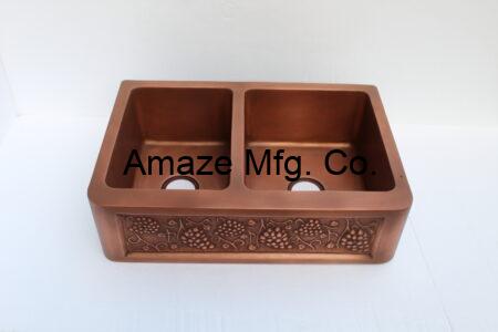 Copper Farmhouse Double Bowls Kitchen Sink