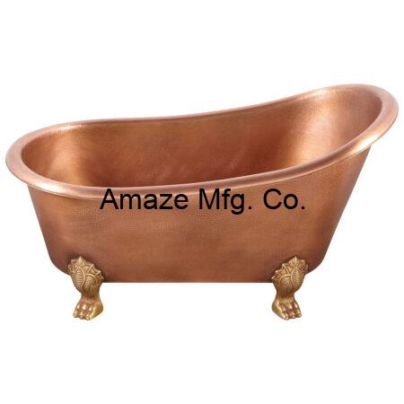 Copper Single Slipper Bathtub With Deco Brass Feet