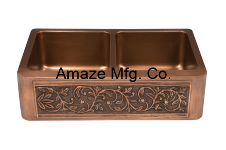 Farmhouse Apron Front Copper Double Bowl Kitchen Sink