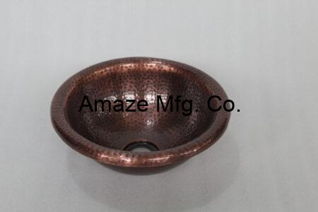 Copper Hammered Undermount Wash Basin With Rolled Lips