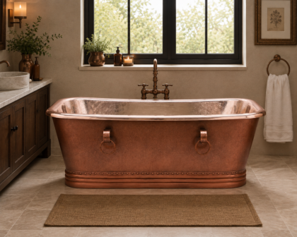 Amaze Imperial Copper Rectangular Bathtub With Decor Ring