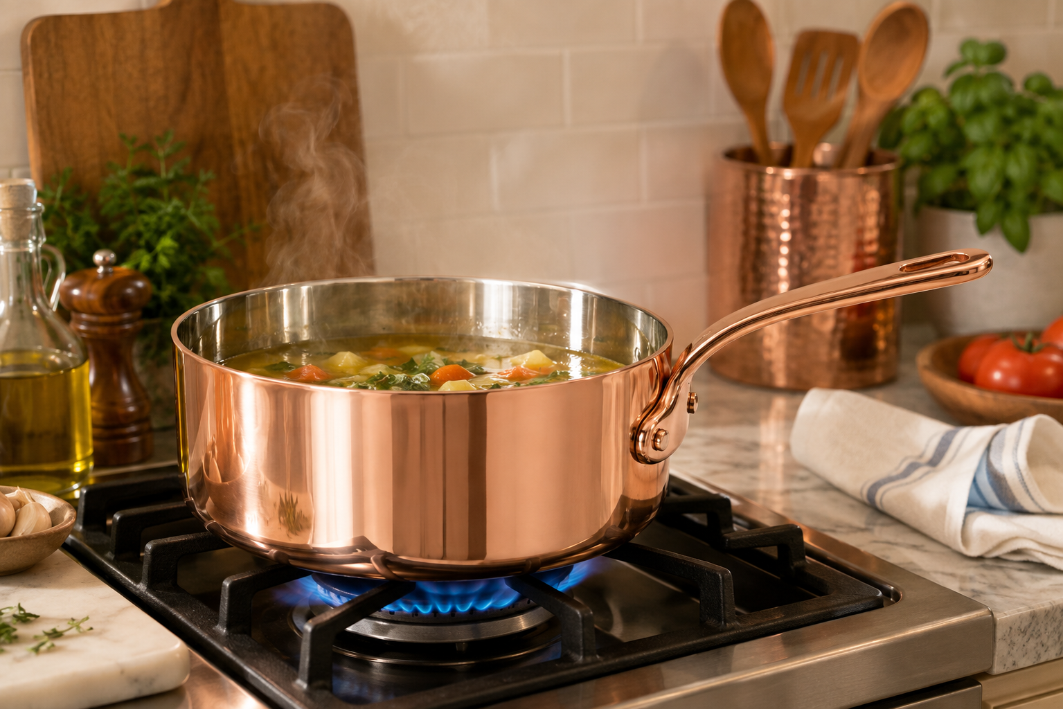 Polished Copper Saucepan with Long Handle – Tin Lined Inside