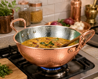 Hand Hammered Copper Kadai with Tin-Lined Interior