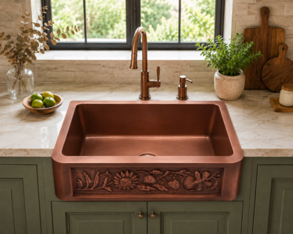 Floral Apron Copper Kitchen Sink