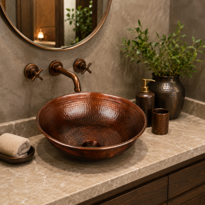 Antique Artisan Hammered Copper Basin