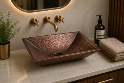Hammered Copper Counter Washbasin – Luxury Rectangular Basin