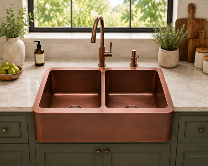 ''AMAZE'' Copper Double Bowls Farmouse Kitchen Sink