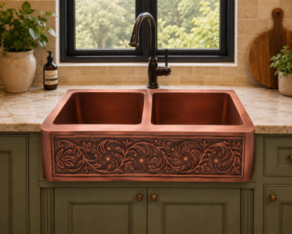 Double Bowl Copper Farmhouse Kitchen Sink
