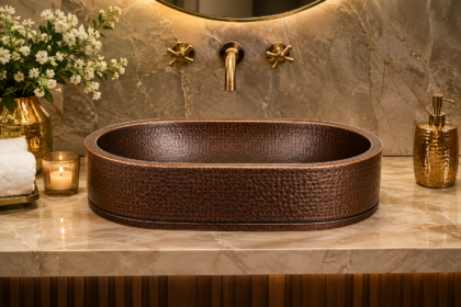 Imperial Hammered Copper Oval Basin