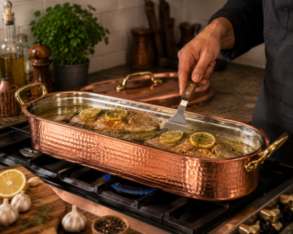 Hand Hammered Copper Fish Roasting Pan with Tin-Lined Interior